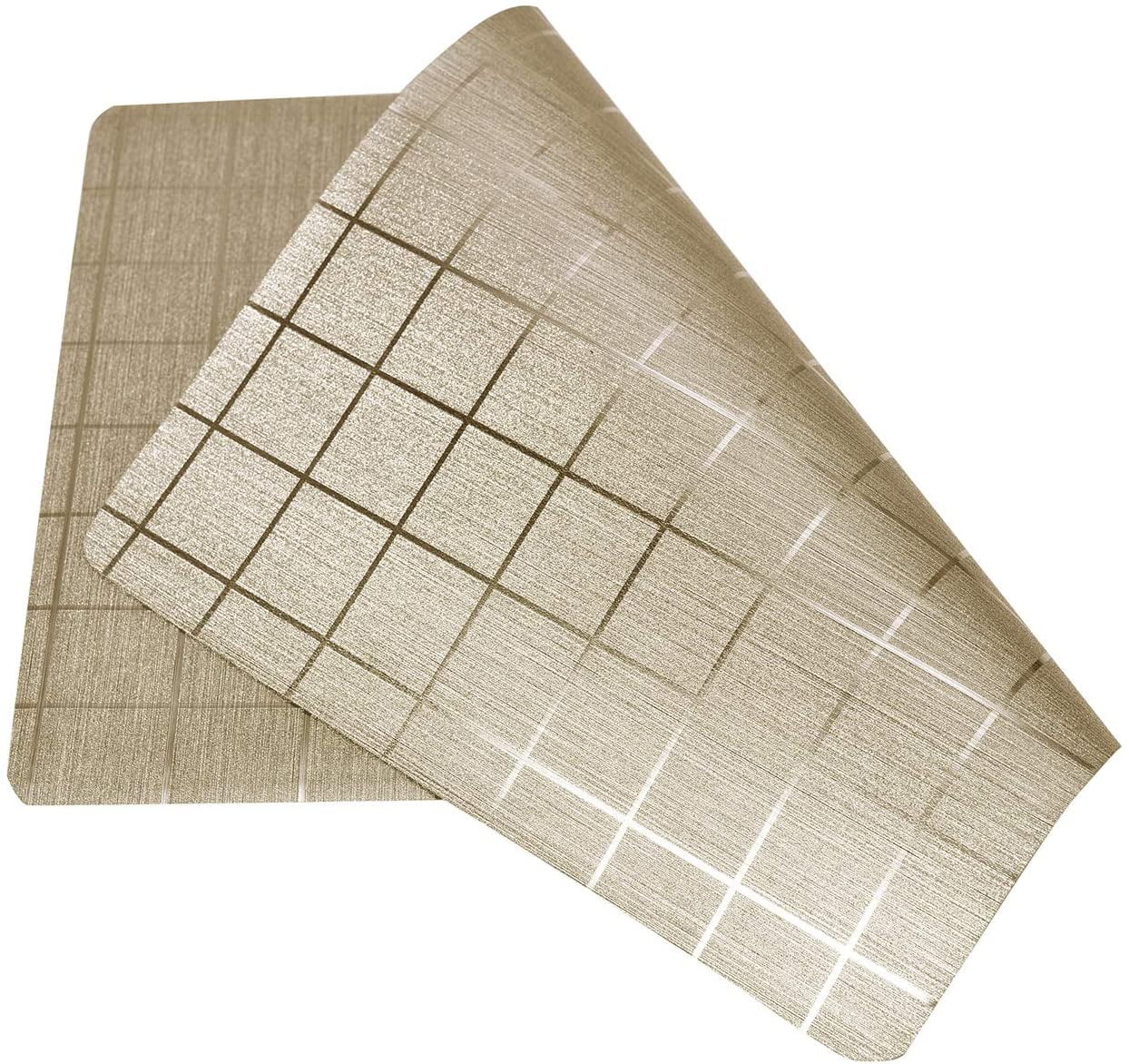 Placemats Set of 8 for Dining Table, Table Placemats, Rectangular Vinyl, PVC, 18x12 Inches - Beige