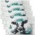 thumbnail image 1 of Placemats, Vintage Countryside Board Table Mats Rustic Butterfly Daisy Floral Decor Highland Cow Place Mat 18"*12"*4, Bull Cattle Farmhouse Western Animals Kitchen Decor, 1 of 4