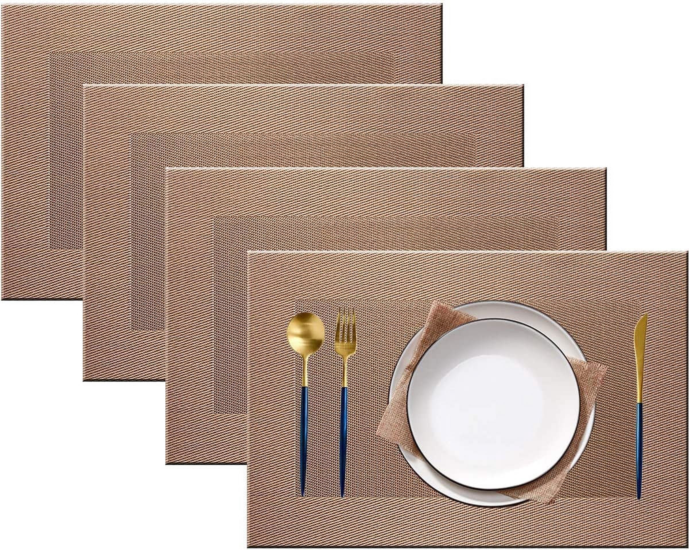 Placemats Vinyl Washable Table Mats Elegant Non-Slip Placemats for Dinner Table Set of 4 (Champagne)