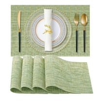 Placemats Vinyl Woven Place Mats for Kitchen Table Indoor/Outdoor Washable Wipeable Dining Green Placemats Set Of 4Pc 12X18 Inch, Western Placemat Textilene Placemat Insulation Pad 4Pcs Hilingoto