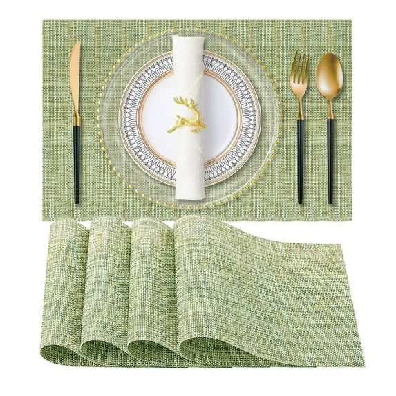 Placemats Vinyl Woven Place Mats for Kitchen Table Indoor/Outdoor Washable Wipeable Dining Green Placemats Set Of 4Pc 12X18 Inch, Western Placemat Textilene Placemat Insulation Pad 4Pcs Hilingoto