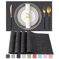 thumbnail image 1 of Evlmd Placemats, Vinyl Woven Place Mats for Kitchen Table Indoor/Outdoor, Washable Wipeable Dining Black Placemats Set of 4, 12x18 Inch, 1 of 7