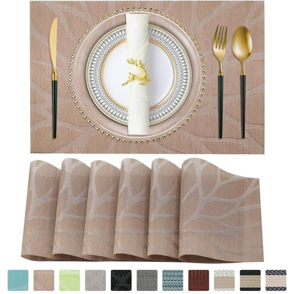 Placemats, Vinyl Woven Place Mats for Kitchen Table Indoor/Outdoor, Washable Wipeable Dining Sandy Sunflower Placemats Set of 6, 12x18 Inch