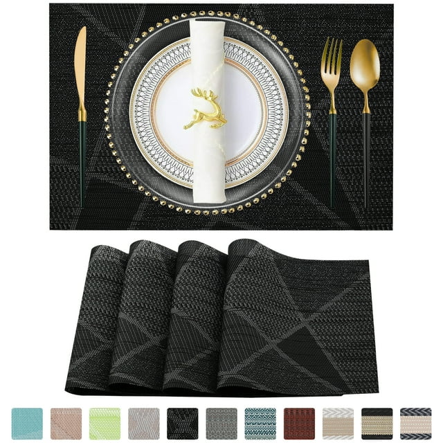 Placemats, Vinyl Woven Place Mats for Kitchen Table Indoor/Outdoor, Washable Wipeable Dining