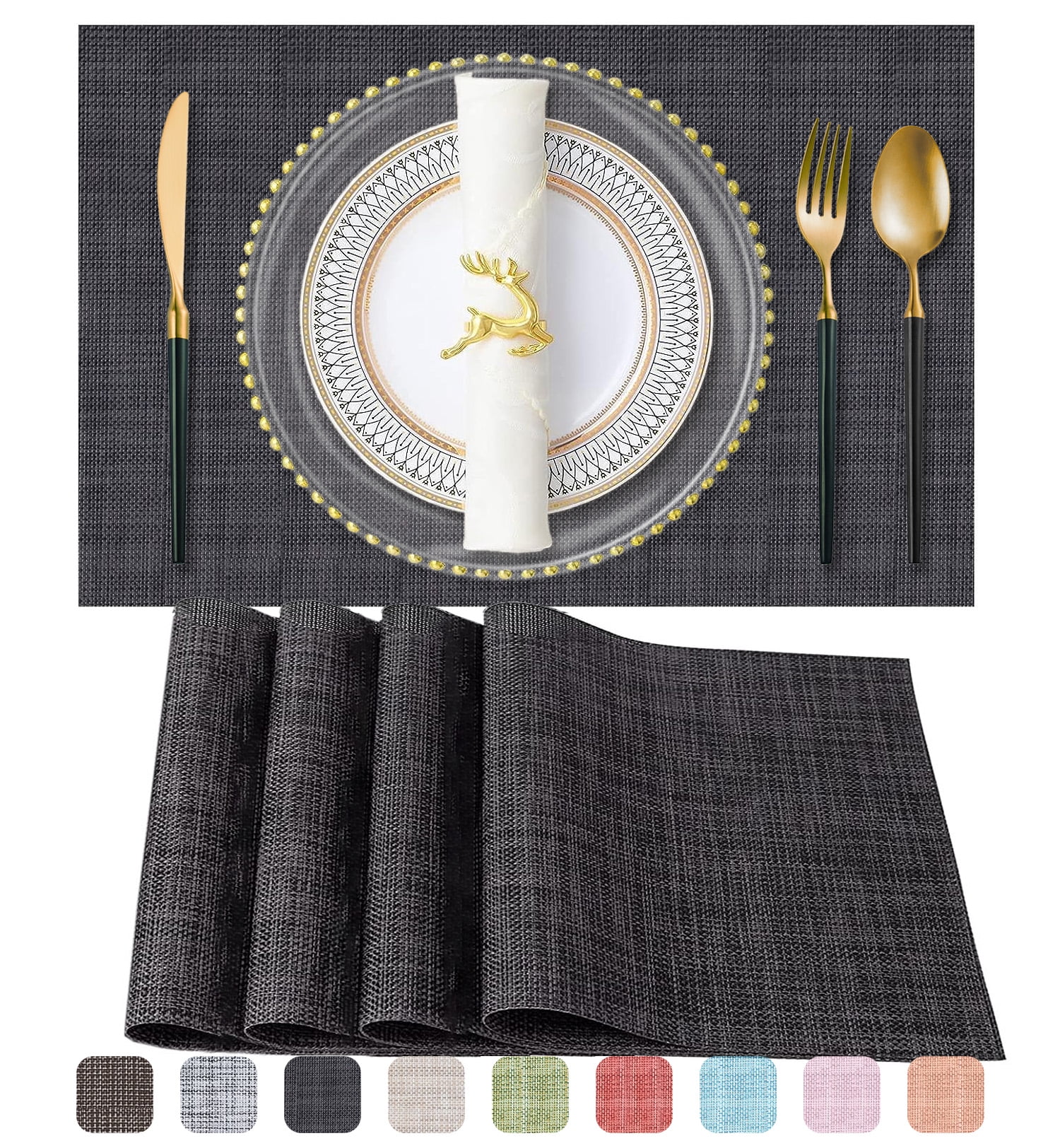 Placemats, Vinyl Woven Place Mats for Kitchen Table Indoor/Outdoor