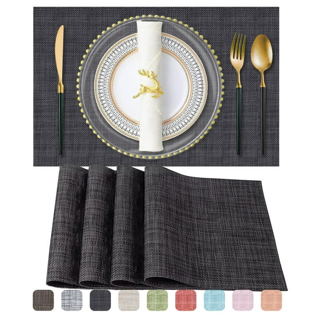 Placemats, Vinyl Woven Place Mats for Kitchen Table Indoor/Outdoor, Washable Wipeable Dining