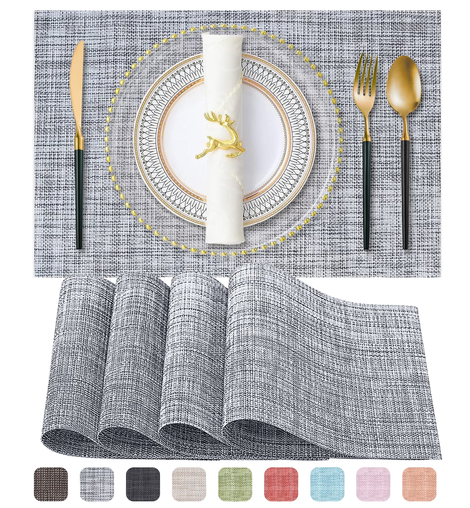 Placemats, Vinyl Woven Place Mats for Kitchen Table Indoor/Outdoor