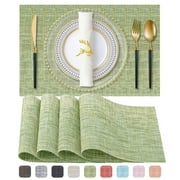Placemats, Woven Cross Weave Place Mats for Dining Table Mats, PVC Vinyl Kitchen Mat, Green Placemats Set of 4, 12x18 Inch