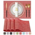 thumbnail image 1 of Placemats, Woven Cross Weave Place Mats for Dining Table Mats, PVC Vinyl Kitchen Mat, Red Placemats Set of 4, 12x18 Inch, 1 of 7