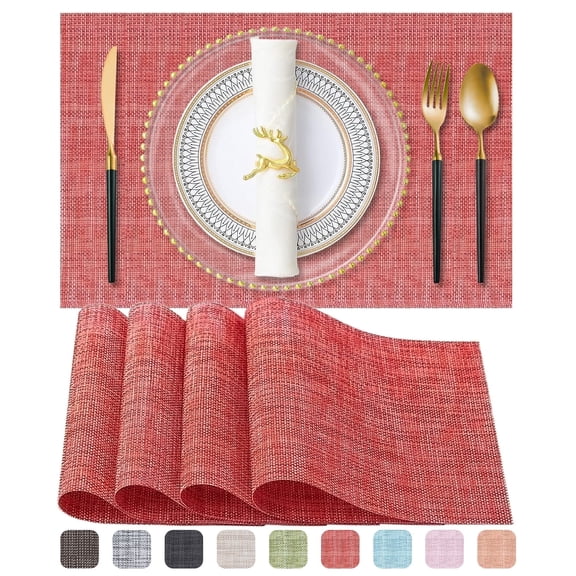 Placemats, Woven Cross Weave Place Mats for Dining Table Mats, PVC Vinyl Kitchen Mat, Red Placemats Set of 4, 12x18 Inch