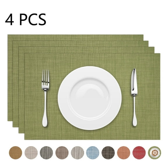 Astarin Placemats, Woven Cross Weave Placemat for Dining Table, PVC Vinyl Kitchen Mat, Set of 4, 12x18 Inches, Green