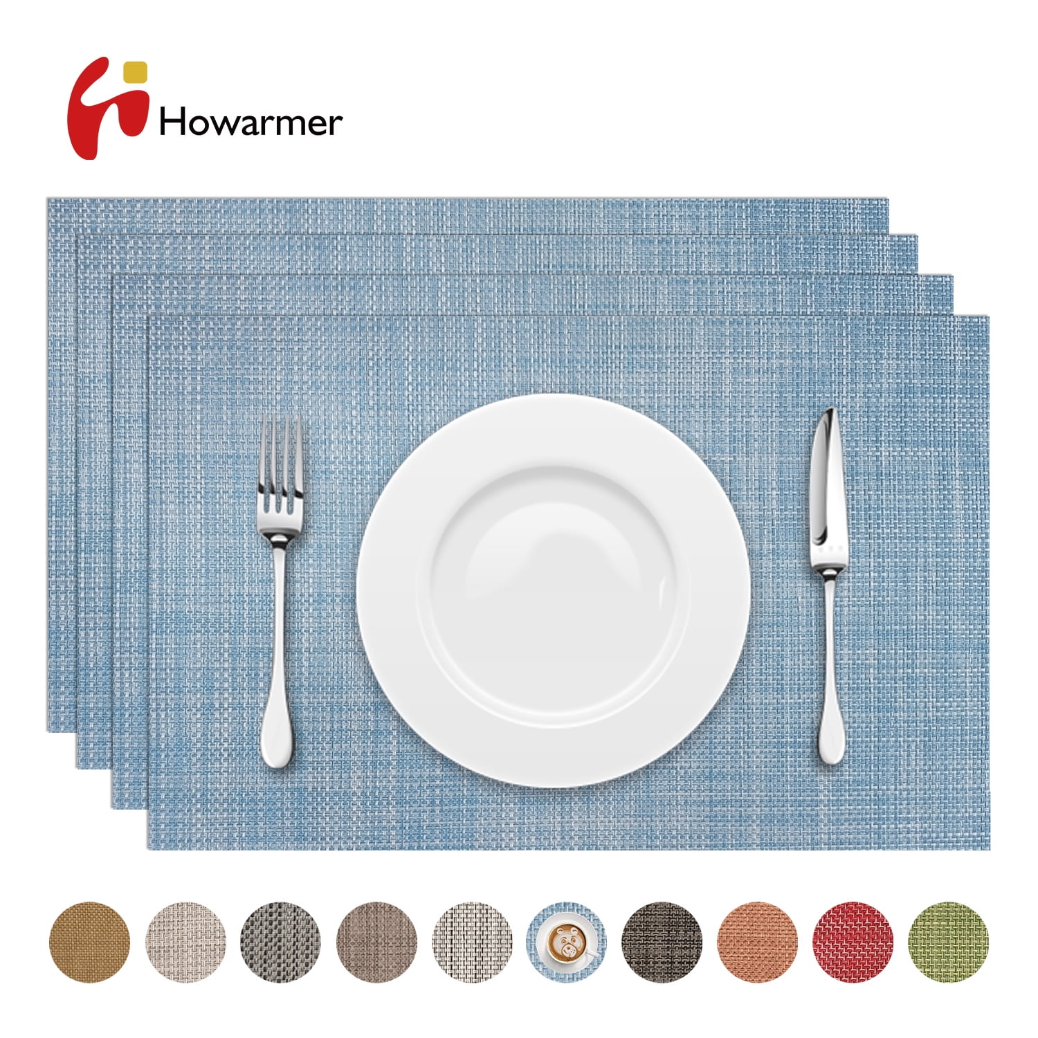 Howarmer Vinyl Woven Placemats for Dining Table, 12x18 Inch Rectangle  Washable PVC Placemats Anti-Slip Heat Resistant Kitchen Table Mats Easy to