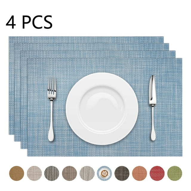 Astarin Placemats, Woven Cross Weave Placemat for Dining Table, PVC Vinyl Washable Kitchen Mat, Set of 4, 12x18 Inches, Blue