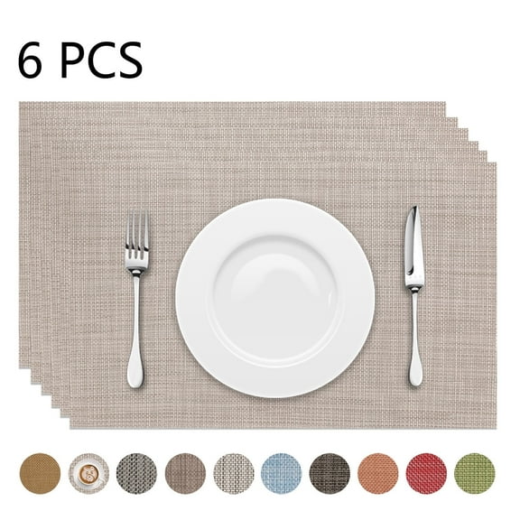 Astarin Placemats, Woven Crossweave Placemat for Dining Table, PVC, Vinyl Kitchen Mat, Set of 6, 12 x 18 Inches, Beige