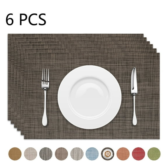 Astarin Placemats, Woven Crossweave Placemat for Dining Table, PVC, Vinyl Kitchen Mat, Set of 6, 12 x 18 Inches, Dark Grey
