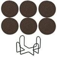 thumbnail image 1 of Placemats Woven Round Non Slip Antis Scald Gauze , Western Restaurant Table Insulating Mats Household Coasterss and Bowl Mats 6 Pc with Storage Bracket, 1 of 9