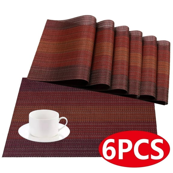 Placemats for Dining Table Washable PVC Table Mats Woven Vinyl Placemats Table Decor Sets of 6