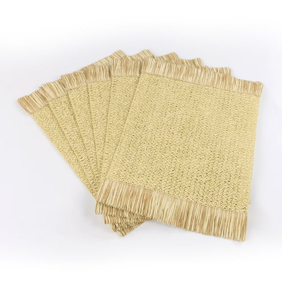 Placemats Set of 6, Tassel Paper Woven Braided Placemats 12x18 inch Aesthetic Natural Rustic Place Mats for Dinner Wedding Party Beach Farmhouse Table Decoration