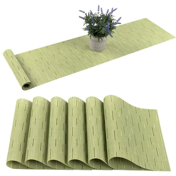 Place mats with Table Runner Set of 7 Woven Vinyl Table Mats and Runner for Dining Table Heat Resistant