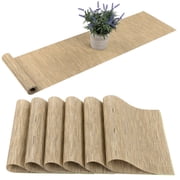 Place mats with Table Runner Set of 7 Woven Vinyl Table Mats and Runner for Dining Table Heat Resistant
