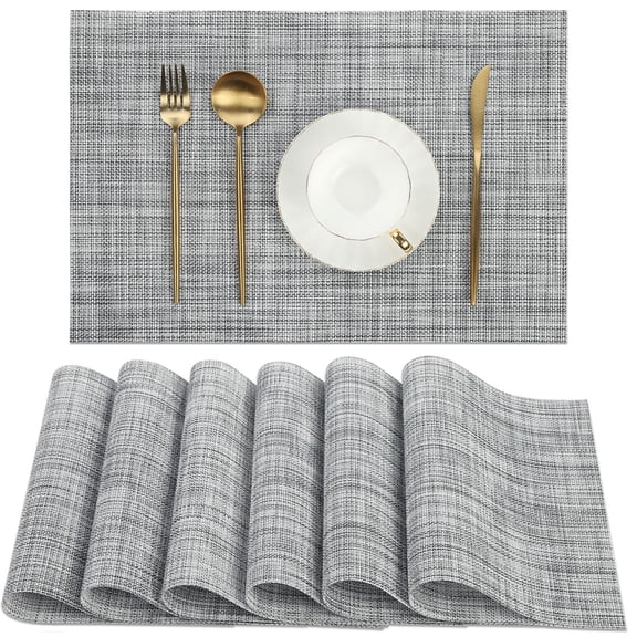 Placemats with Table Runner Set of 7 Woven Vinyl Plastic Wipe Clean Heat Resistant Table Mats and Runner Set