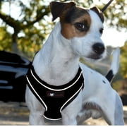 PlacerMe Dog Reflective Mesh Collar Harness Leash-Travel Walk Strap No Pull No Tug Black Medium