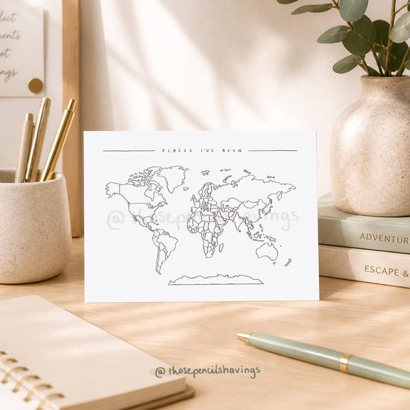 Places I'Ve Been Postcard: Minimalistic World Map Outlines , Countries Travel Tracker Mini Print , Poster Print Only