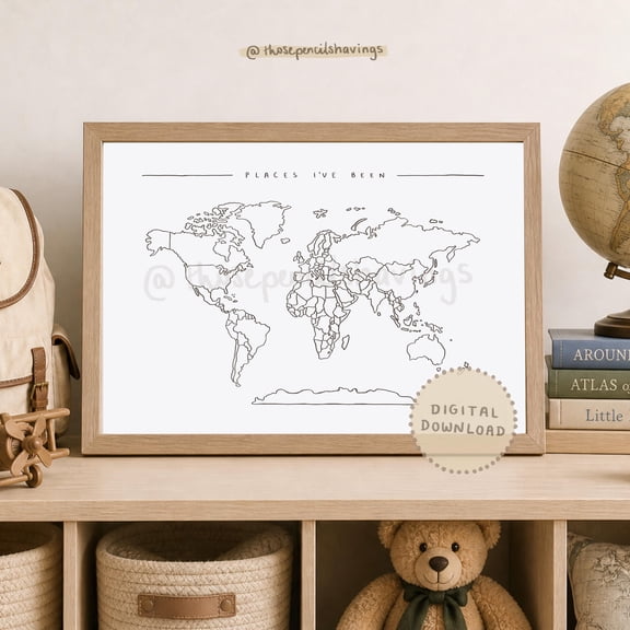 Places I'Ve Been Travel Tracker: Minimalistic World Map Outlines Print , Poster Print Only