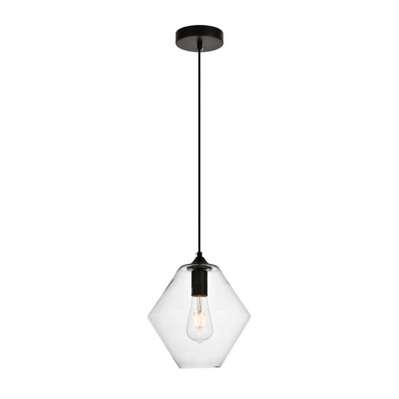 Placido Collection Pendant D9.4 H10.8 Lt:1 Black and Clear Finish
