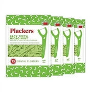 Plackers Back Teeth Micro Mint Dental Flossers, Delicious Mint Flavor, Provides Easy Access for Back Teeth, Built-in Protected Pick, Easy Storage, 75 Count, Pack of 4