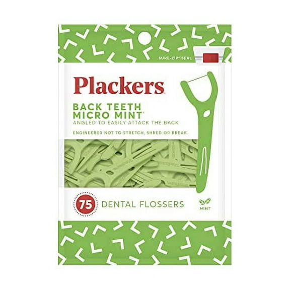 Plackers Back Teeth Micro Mint Dental Floss Picks, Delicious Mint Flavor, 75 Count