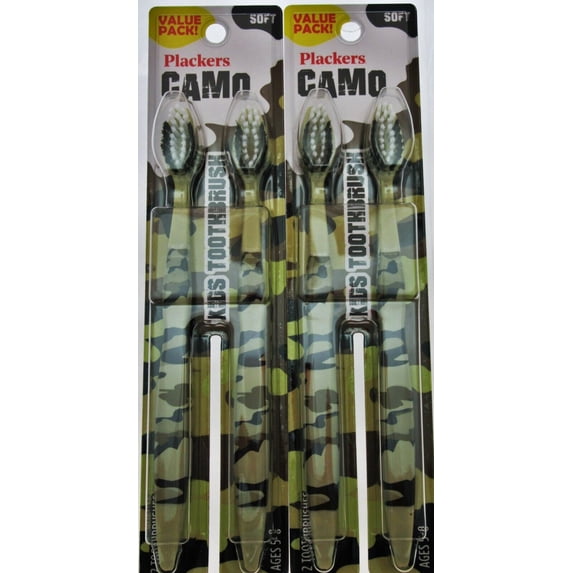 Plackers Camo Kids Soft Tooth Brush Value Pack Set ~ Dental Teeth