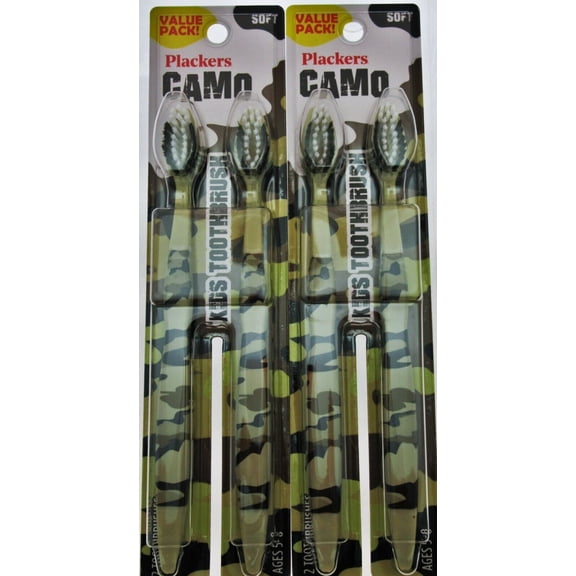 Plackers Camo Kids Soft Tooth Brush Value Pack Set ~ Dental Teeth