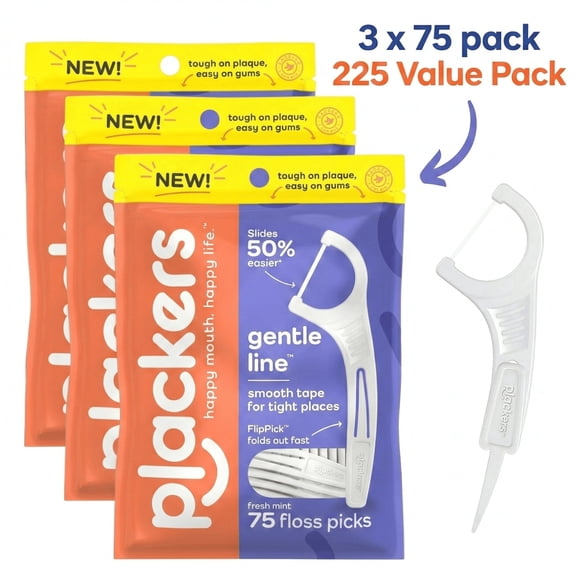 Plackers Gentle Line Floss Picks, Fresh Mint Flavor, Fold-Out FlipPick, 225 Count Value Pack