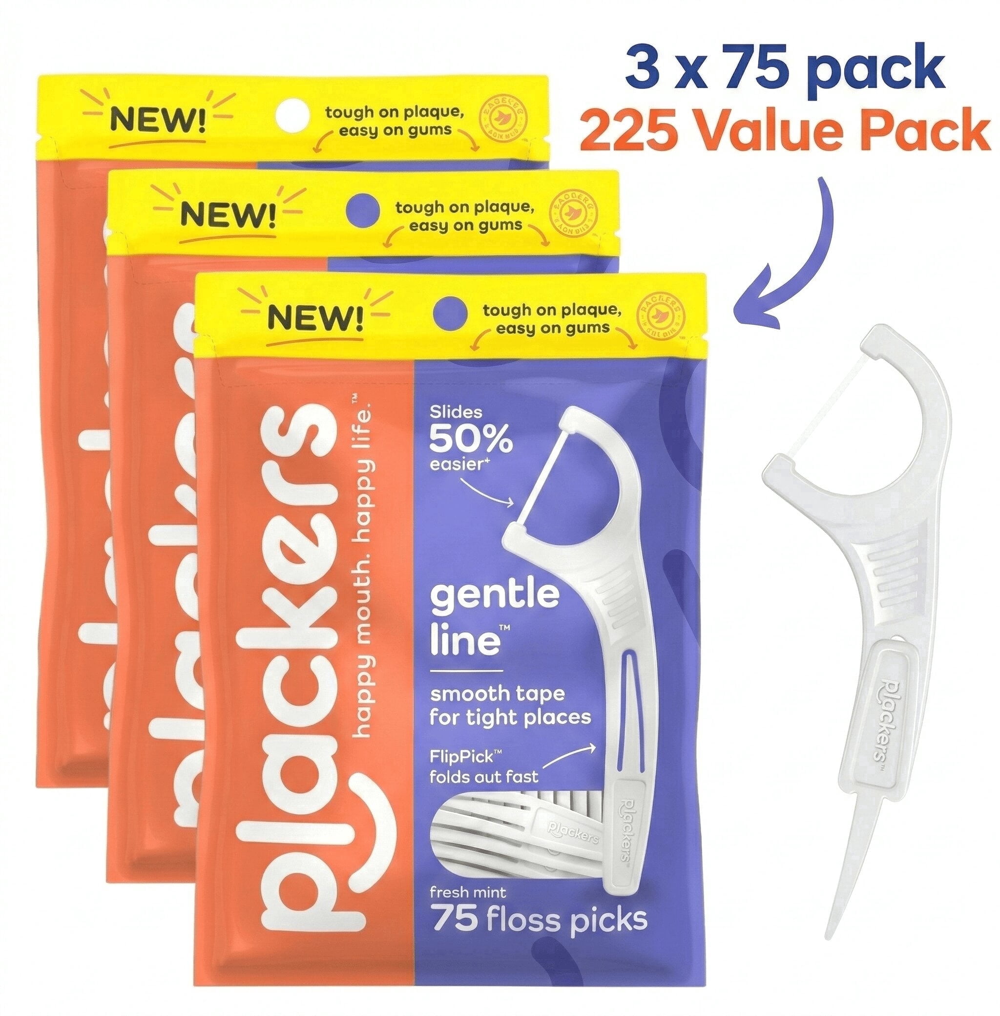 Flit Pickers Plackers Gentle Line Floss Picks, Fresh Mint Flavor, Fold-Out FlipPick ...
