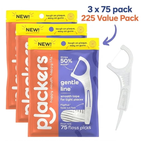 Plackers Gentle Line Floss Picks, Fresh Mint Flavor, Fold-Out FlipPick, 225 Count Value Pack