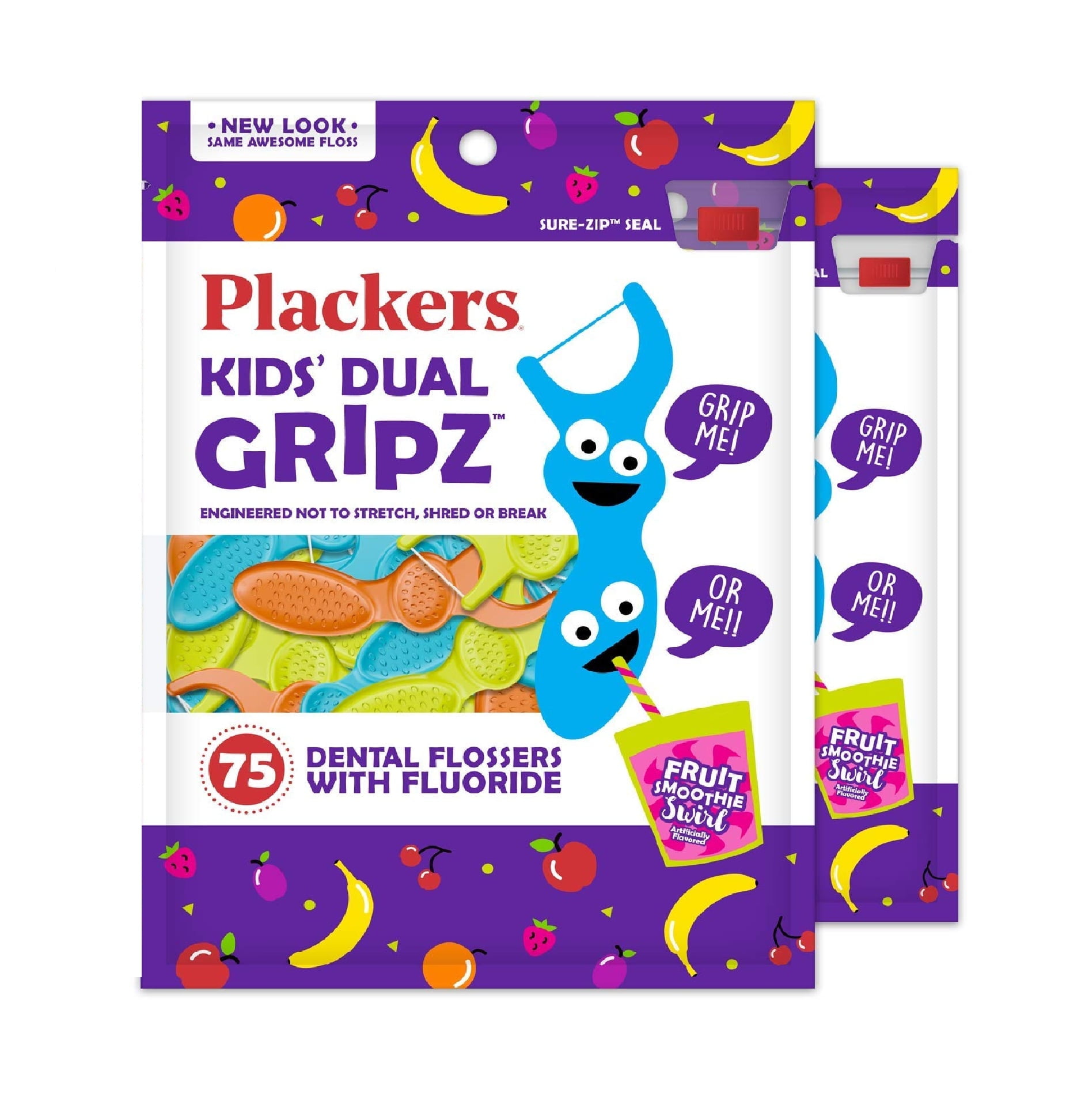Plackers Kids Dental Floss Picks, 75 Count - 2 pack