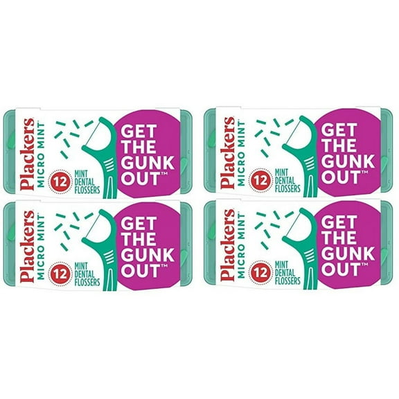 Plackers Micro 12 Count Flosser with Travel Case, Mint, 4-Pack