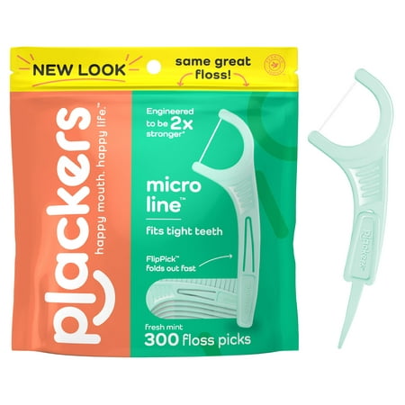 Plackers Micro Line Dental Floss Picks, Fold-Out FlipPick, Tuffloss, Fresh Mint Flavor, 300 Count