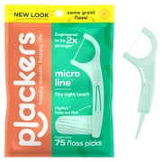 Plackers Micro Line Dental Floss Picks, Fold-Out FlipPick, Tuffloss, Fresh Mint Flavor, 75 Count