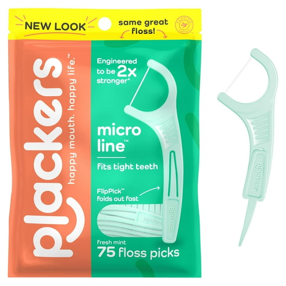 Plackers Micro Line Dental Tuffloss Fold-Out FlipPicks, Fresh Mint, 75 Count