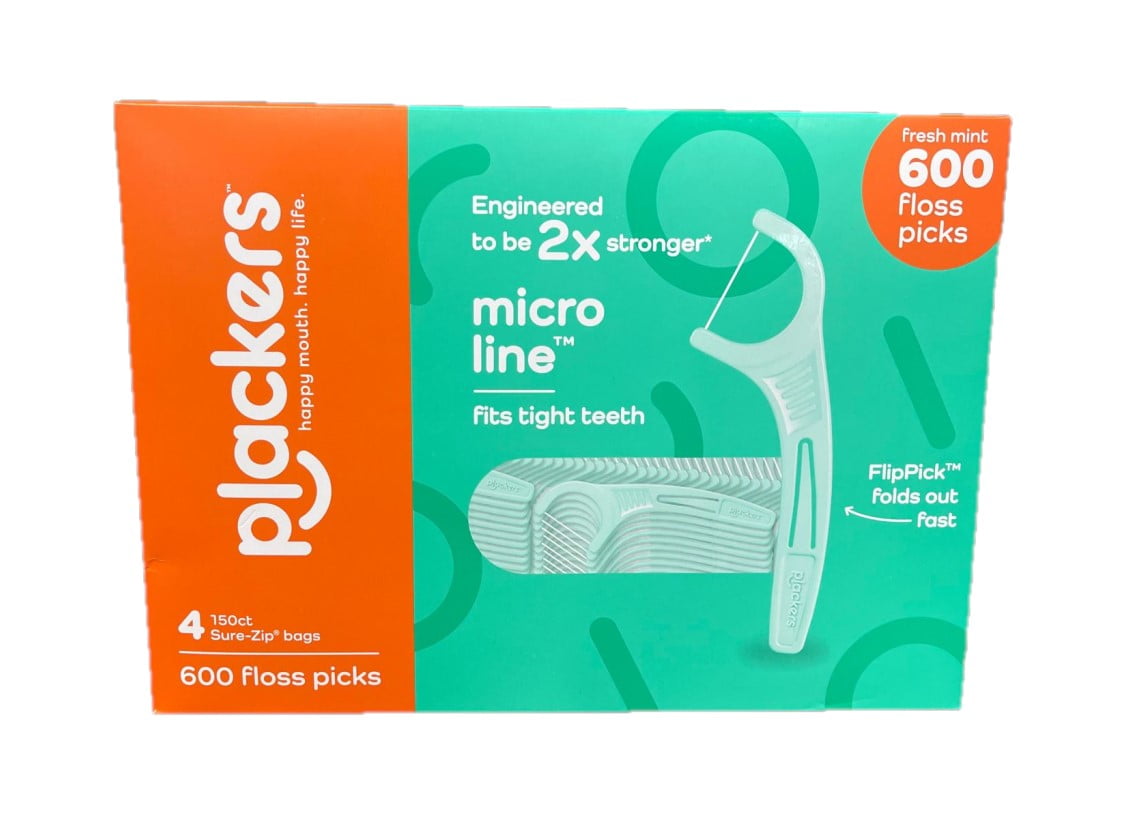 Plackers Micro Line Floss Picks, Fresh Mint (600 Count)