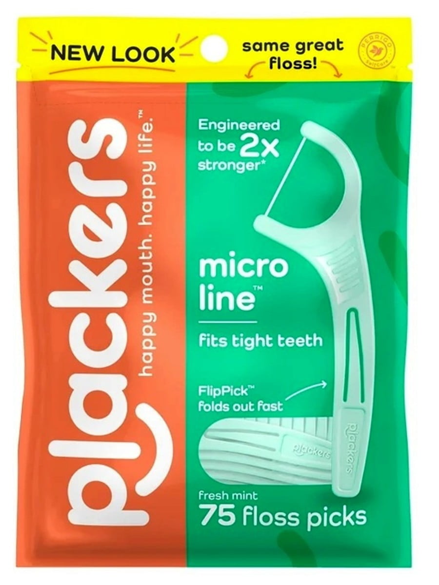 Plackers Micro Line Floss Picks Fresh Mint 75 Count (Pack of 3)