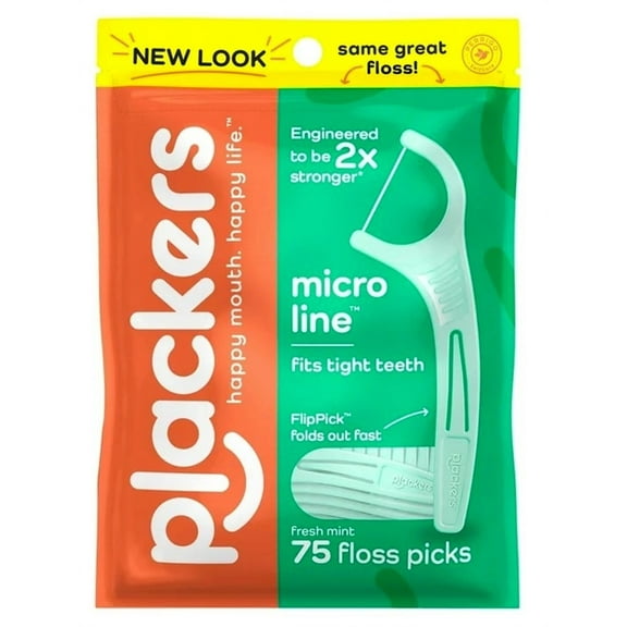 Plackers Micro Line Floss Picks Fresh Mint 75 Count (Pack of 3)