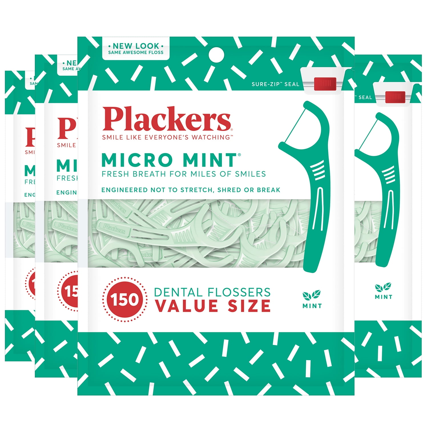 Plackers Micro Mint Dental Floss Picks, 150 Count (Pack of 4)