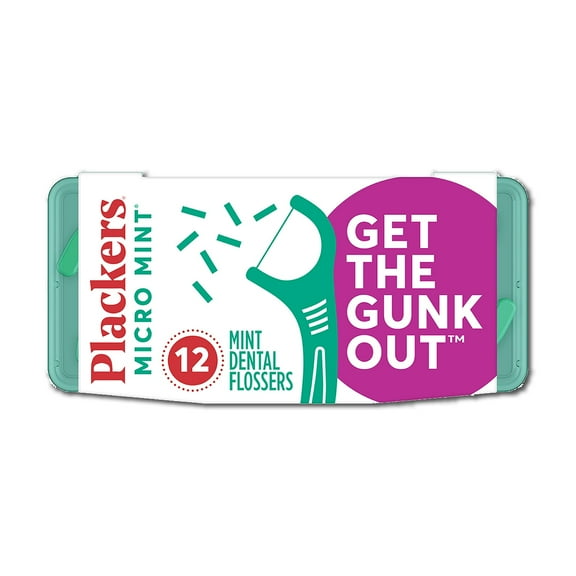 Plackers Micro Mint Dental Floss Picks With Travel Case, 12 Count (Color May Vary)