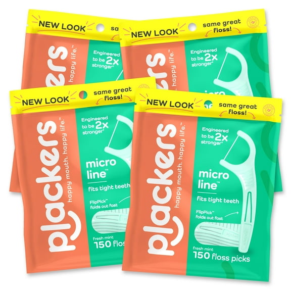 Plackers Micro Mint Dental Flossers, Fold-Out Toothpick, Fresh Mint Flavor, 150 Count (Pack of 4)