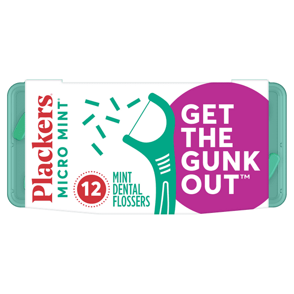 Plackers Micro Mint Mint Dental Floss Picks with Travel Case, 12 Count