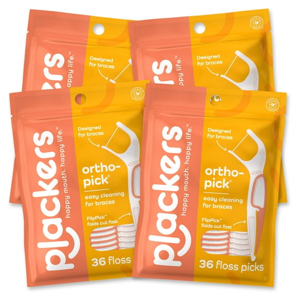 Plackers Orthopick Dental Floss Picks, Designed for Braces, Tuffloss, 36 Flossers (4 Pack)