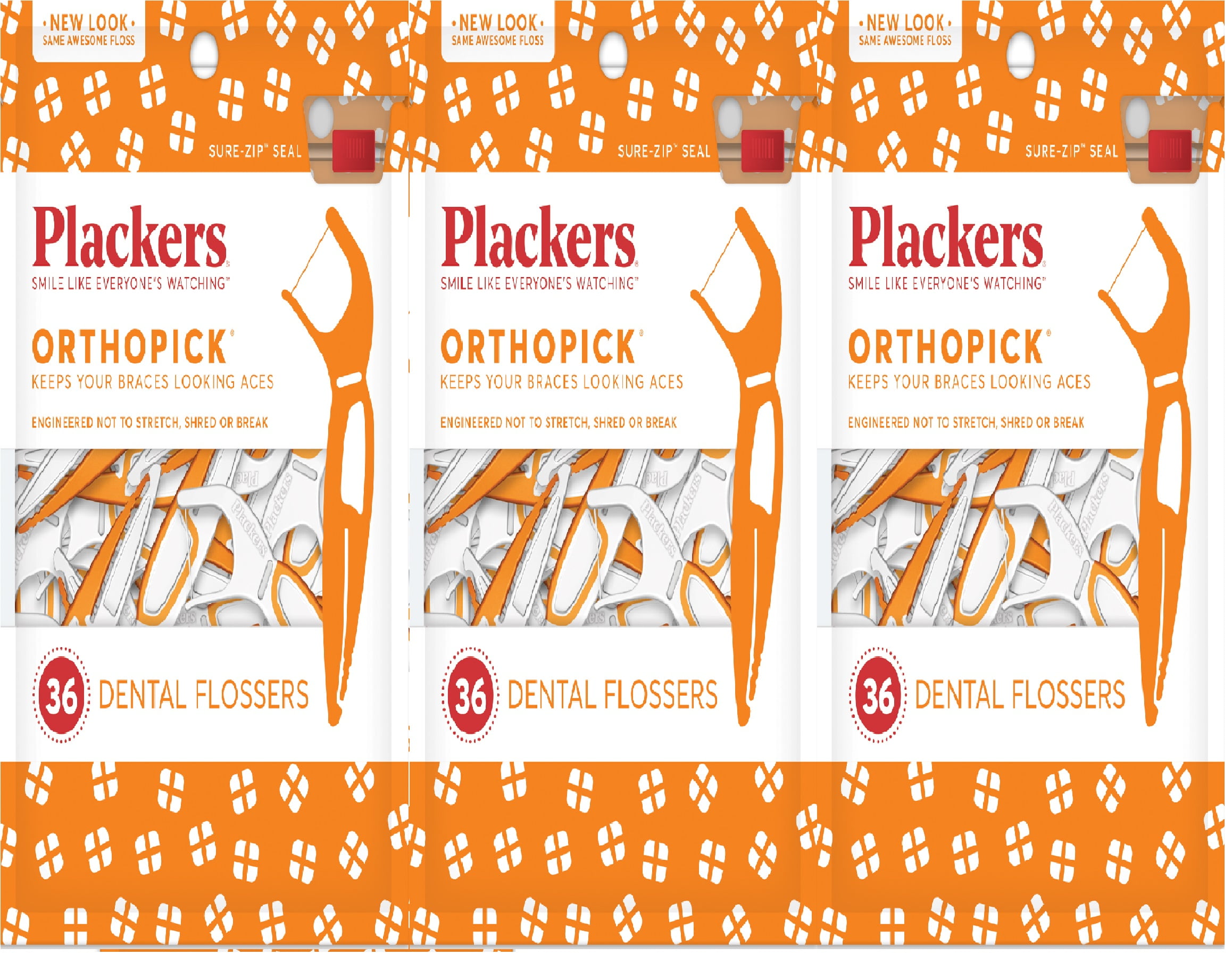 Plackers Orthopick Dental Floss Picks for Braces, 36 Count 3pack